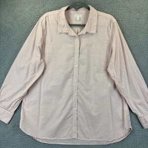 Garnet Hill Shirt Sz 18 Organic Pima Beachy Pink Striped Button Up Long Sleeve